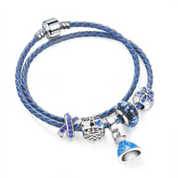 Rindsleder-Armbänder, Zinklegierung, mit Kuhhaut & Lampwork, plattiert, Armband  Bettelarmband & unterschiedliche Länge der Wahl & für Frau & Emaille & mit Strass & 2 strängig, verkauft von Strang