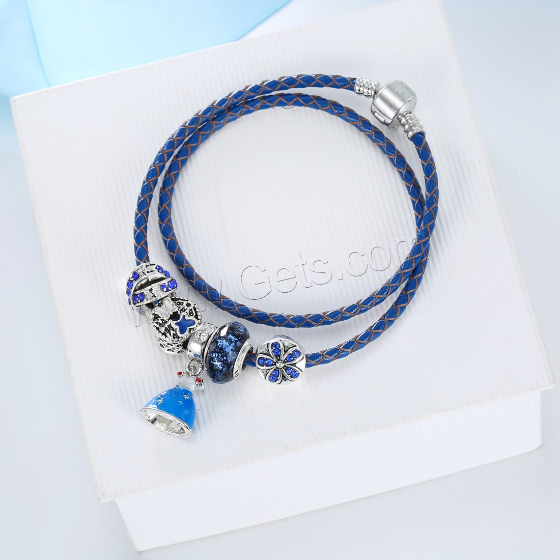 Rindsleder-Armbänder, Zinklegierung, mit Kuhhaut & Lampwork, plattiert, Armband  Bettelarmband & unterschiedliche Länge der Wahl & für Frau & Emaille & mit Strass & 2 strängig, verkauft von Strang