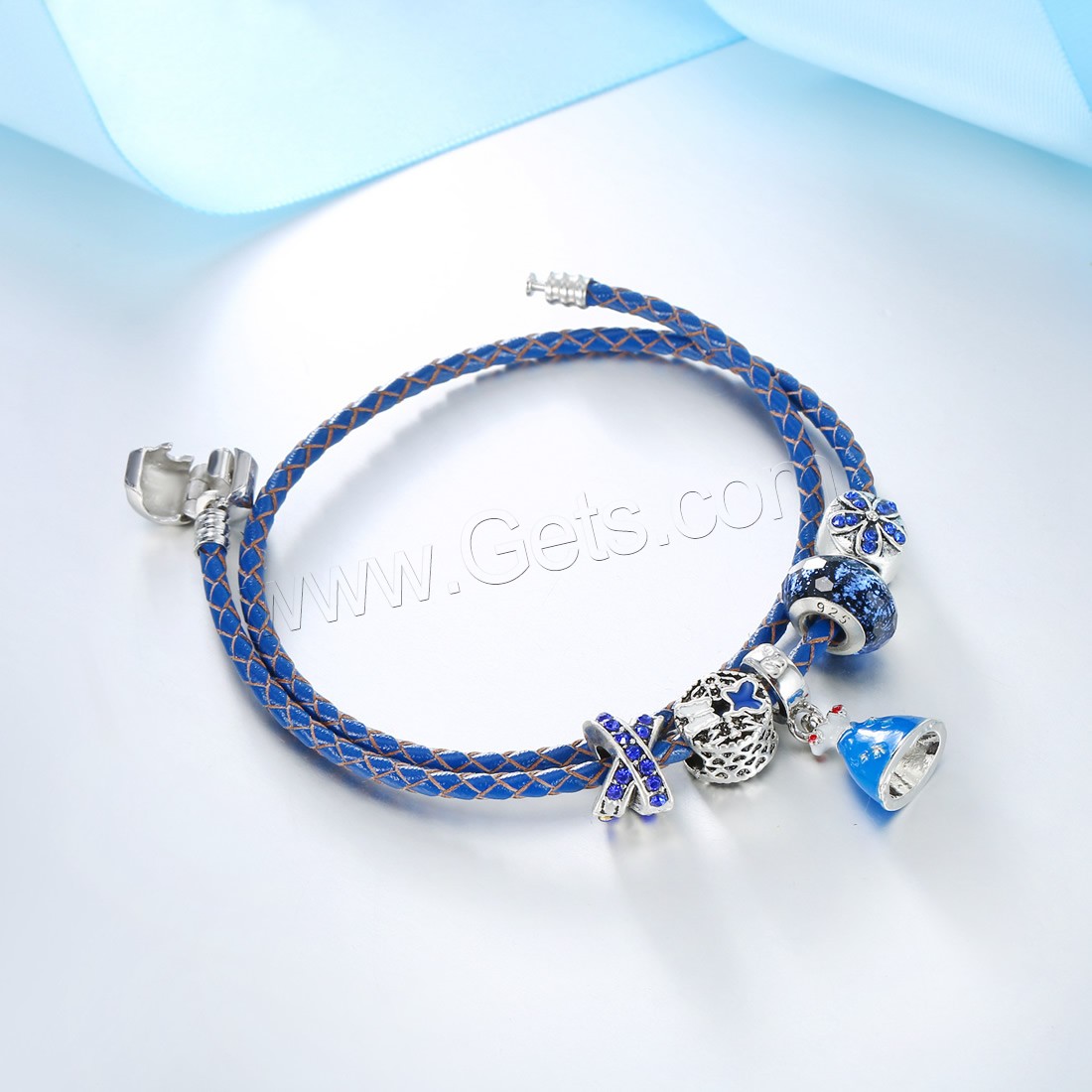 Rindsleder-Armbänder, Zinklegierung, mit Kuhhaut & Lampwork, plattiert, Armband  Bettelarmband & unterschiedliche Länge der Wahl & für Frau & Emaille & mit Strass & 2 strängig, verkauft von Strang