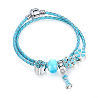 Rindsleder-Armbänder, Zinklegierung, mit Kuhhaut & Lampwork, plattiert, Armband  Bettelarmband & unterschiedliche Länge der Wahl & für Frau & Emaille & mit Strass & 2 strängig, verkauft von Strang