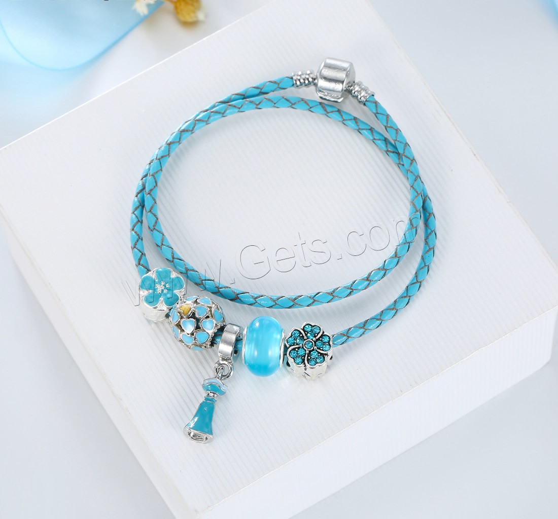 Rindsleder-Armbänder, Zinklegierung, mit Kuhhaut & Lampwork, plattiert, Armband  Bettelarmband & unterschiedliche Länge der Wahl & für Frau & Emaille & mit Strass & 2 strängig, verkauft von Strang