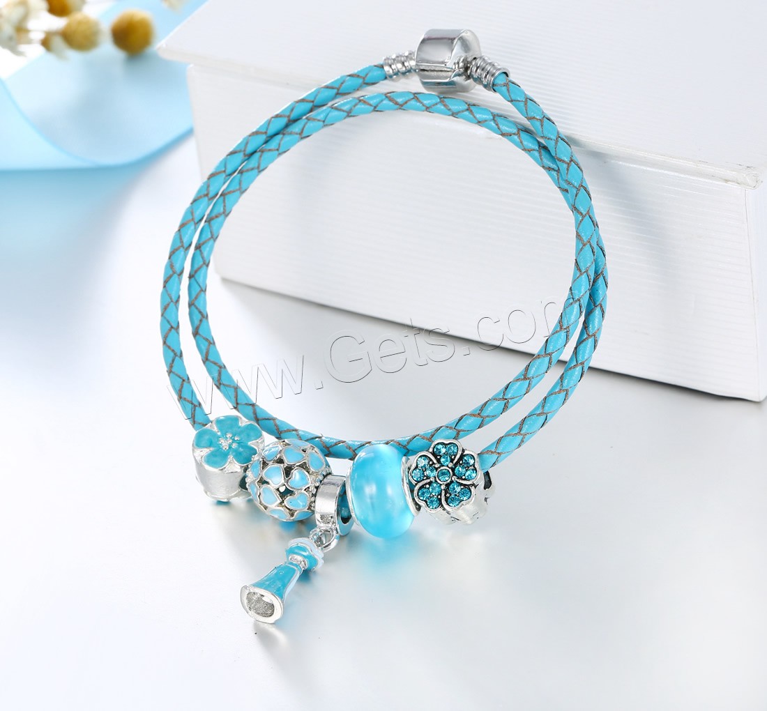 Rindsleder-Armbänder, Zinklegierung, mit Kuhhaut & Lampwork, plattiert, Armband  Bettelarmband & unterschiedliche Länge der Wahl & für Frau & Emaille & mit Strass & 2 strängig, verkauft von Strang