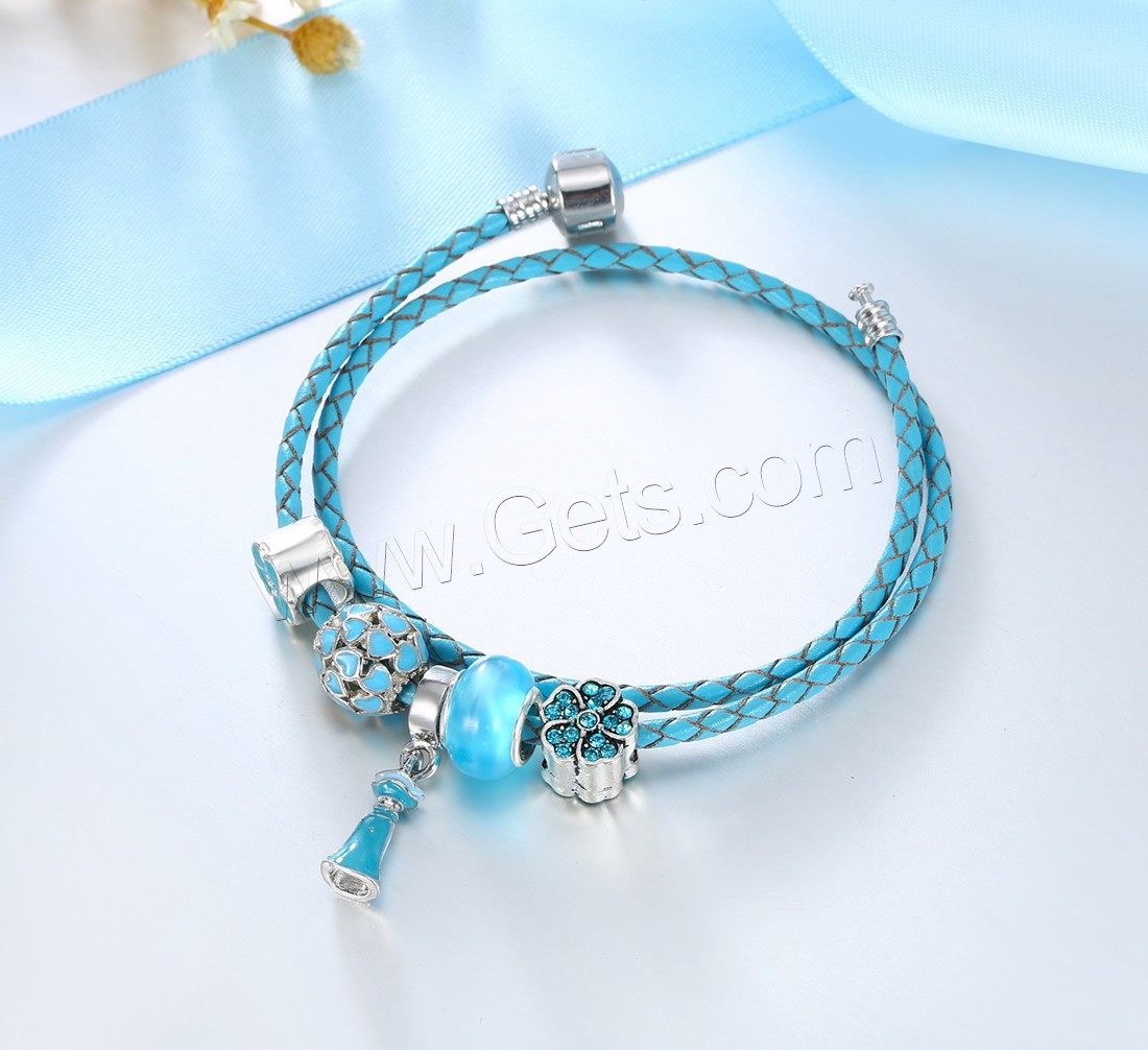 Rindsleder-Armbänder, Zinklegierung, mit Kuhhaut & Lampwork, plattiert, Armband  Bettelarmband & unterschiedliche Länge der Wahl & für Frau & Emaille & mit Strass & 2 strängig, verkauft von Strang