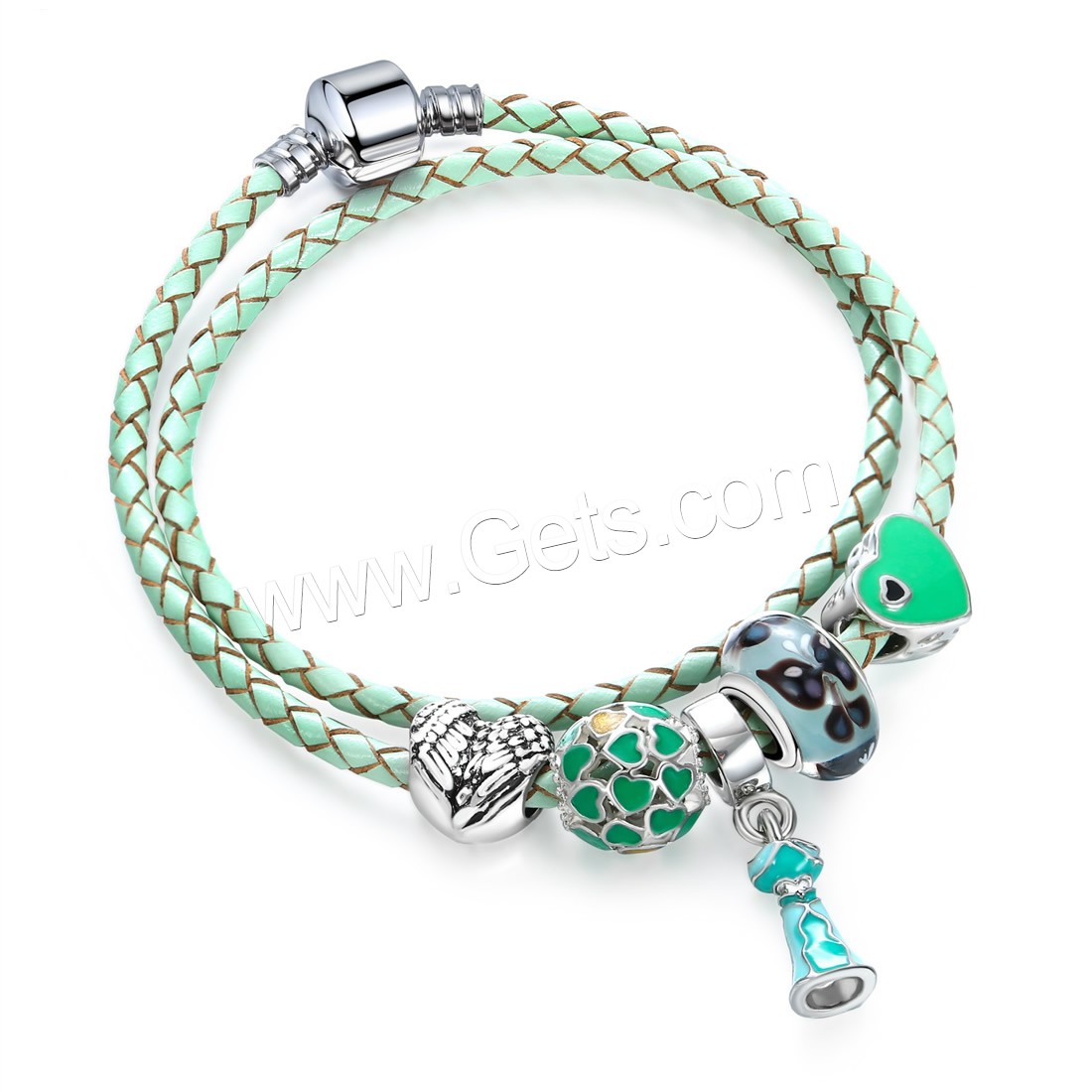 Rindsleder-Armbänder, Zinklegierung, mit Kuhhaut & Lampwork, plattiert, Armband  Bettelarmband & unterschiedliche Länge der Wahl & für Frau & Emaille & 2 strängig, verkauft von Strang