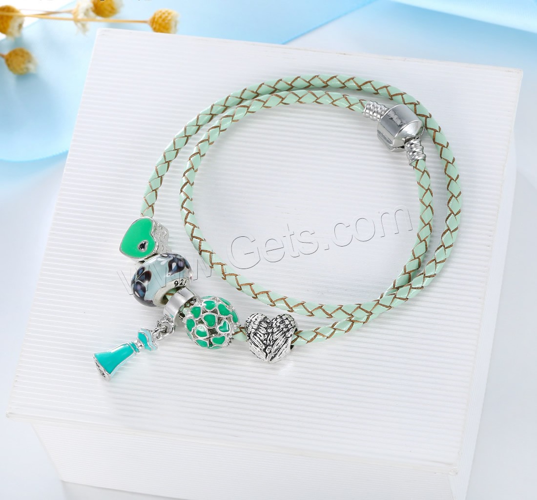 Rindsleder-Armbänder, Zinklegierung, mit Kuhhaut & Lampwork, plattiert, Armband  Bettelarmband & unterschiedliche Länge der Wahl & für Frau & Emaille & 2 strängig, verkauft von Strang