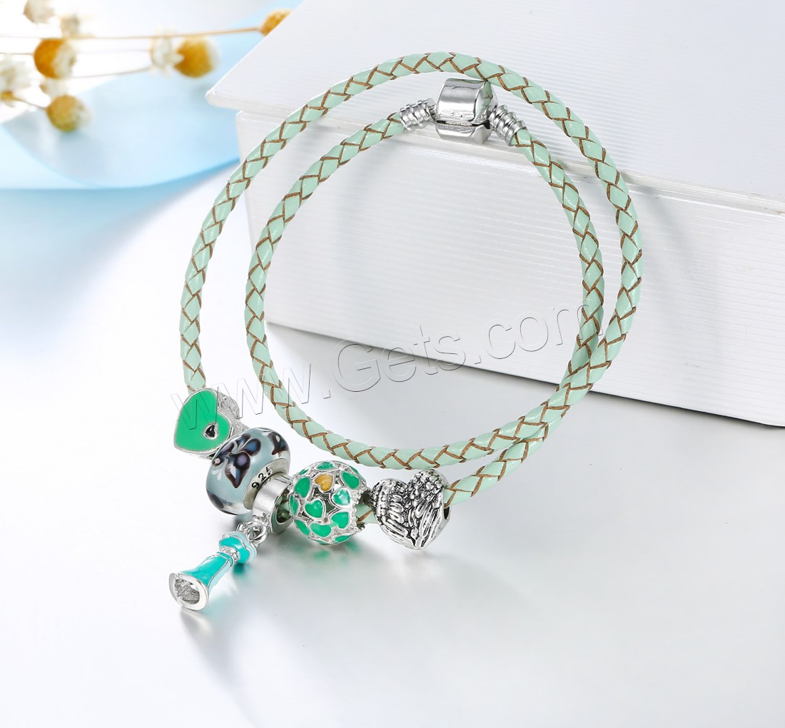 Rindsleder-Armbänder, Zinklegierung, mit Kuhhaut & Lampwork, plattiert, Armband  Bettelarmband & unterschiedliche Länge der Wahl & für Frau & Emaille & 2 strängig, verkauft von Strang