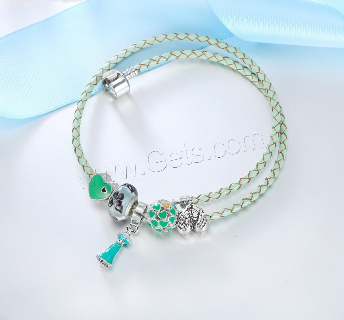 Rindsleder-Armbänder, Zinklegierung, mit Kuhhaut & Lampwork, plattiert, Armband  Bettelarmband & unterschiedliche Länge der Wahl & für Frau & Emaille & 2 strängig, verkauft von Strang