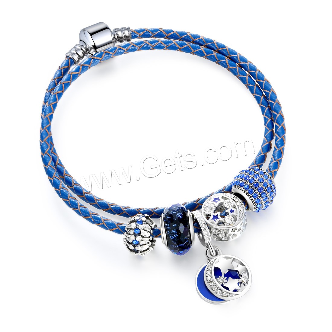 Rindsleder-Armbänder, Zinklegierung, mit Kuhhaut & Lampwork, plattiert, Armband  Bettelarmband & unterschiedliche Länge der Wahl & für Frau & Emaille & mit Strass & 2 strängig, verkauft von Strang