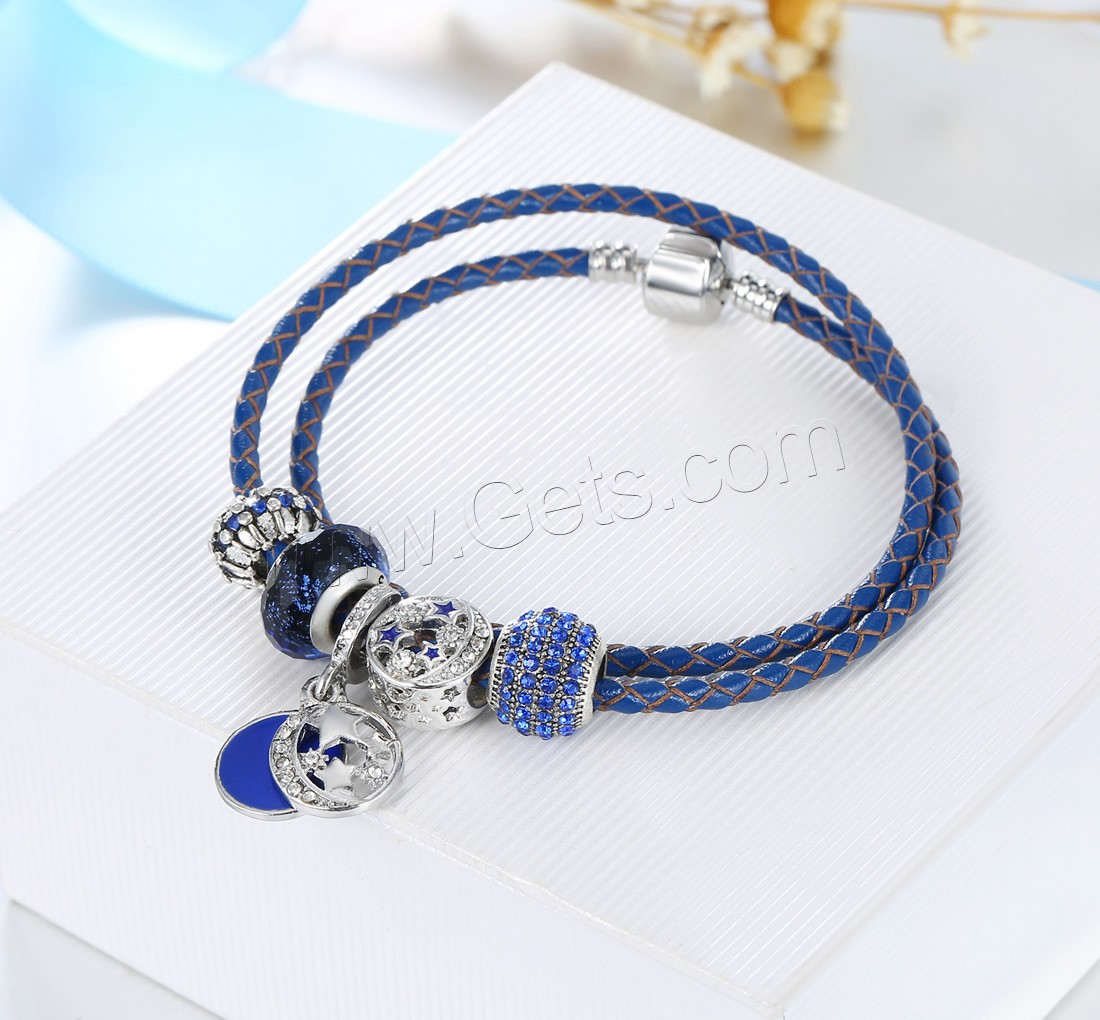 Rindsleder-Armbänder, Zinklegierung, mit Kuhhaut & Lampwork, plattiert, Armband  Bettelarmband & unterschiedliche Länge der Wahl & für Frau & Emaille & mit Strass & 2 strängig, verkauft von Strang