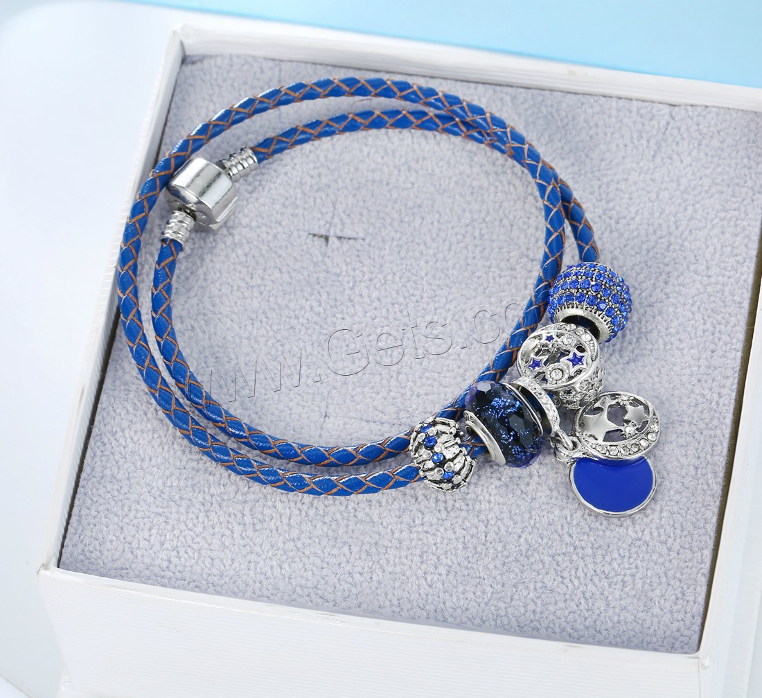 Rindsleder-Armbänder, Zinklegierung, mit Kuhhaut & Lampwork, plattiert, Armband  Bettelarmband & unterschiedliche Länge der Wahl & für Frau & Emaille & mit Strass & 2 strängig, verkauft von Strang
