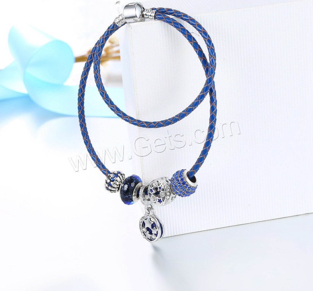 Rindsleder-Armbänder, Zinklegierung, mit Kuhhaut & Lampwork, plattiert, Armband  Bettelarmband & unterschiedliche Länge der Wahl & für Frau & Emaille & mit Strass & 2 strängig, verkauft von Strang