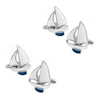 Brass Cufflinks, Sail Boat, silver color plated, Unisex & enamel, nickel, lead & cadmium free, 18mm 