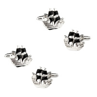 Brass Cufflinks, Sail Boat, silver color plated, Unisex & enamel, nickel, lead & cadmium free, 15mm 