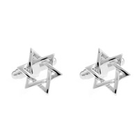 Brass Cufflinks, Star of David, silver color plated, Unisex, nickel, lead & cadmium free, 15mm 