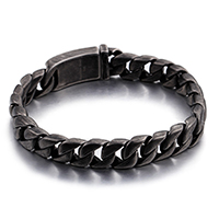 Los hombres de la pulsera y del brazalete, acero inoxidable 316, iónico negro, giro oval & para hombre, 13mm, longitud:aproximado 9 Inch, Vendido por Sarta