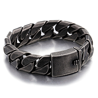 Los hombres de la pulsera y del brazalete, acero inoxidable 316, iónico negro, giro oval & para hombre, 17mm, longitud:aproximado 8.5 Inch, Vendido por Sarta