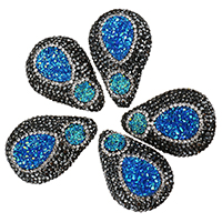 Strass Ton befestigte Perlen, mit Eisquarz Achat, Tropfen, natürliche & druzy Stil, 26-28x38-40x16-18mm, Bohrung:ca. 2mm, verkauft von PC