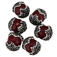 Perles d'argile Pave strass, argile, avec Dyed Jade, facettes, rouge foncé, 14-17x17-20x14-17mm Environ 2mm, Vendu par PC