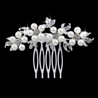 Peine Decorativo para Novia, aleación de zinc, con Perlas plásticas, chapado en color de plata, para mujer & con diamantes de imitación, 70x70mm, 12PCs/Grupo, Vendido por Grupo