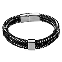 Los hombres de la pulsera y del brazalete, Cuero de vaca, con acero inoxidable, pulsera trenzada & para hombre & 2-sarta, color original, 8x14mm, 29x14mm, 12mm, longitud:aproximado 8.5 Inch, Vendido por Sarta