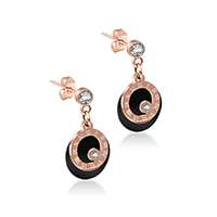 316L Stainless Steel Drop Earring, with Black Shell, rose gold color plated, with roman number & for woman & with rhinestone 