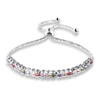 Bracelet Bijoux Newegg®, laiton, fleur, Plaqué de platine, réglable & chaîne de boîte & pour femme & avec zircone cubique, 75mm Environ 10.2 pouce, Vendu par brin