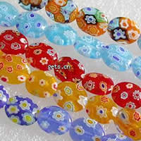 Millefiori Glasperlen, Glas Millefiori, flache Runde, mit Blumenmuster, keine, 10x12mm, Länge:13.5-14 ZollInch, 33PCs/Strang, verkauft von Strang