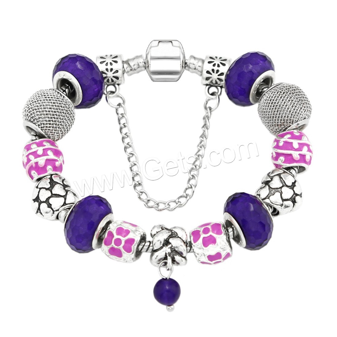 Europeo pulseras de cristal mixto, aleación de zinc, con cadena de latón & resina, chapado, pulsera del encanto & longitud diferente para la opción & cadena de la serpiente & para mujer & esmalte & facetas, Vendido por Sarta