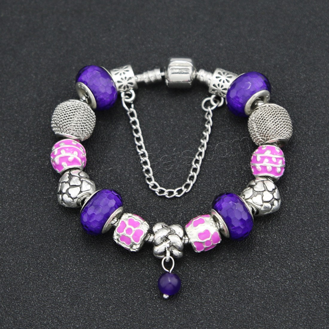 Europeo pulseras de cristal mixto, aleación de zinc, con cadena de latón & resina, chapado, pulsera del encanto & longitud diferente para la opción & cadena de la serpiente & para mujer & esmalte & facetas, Vendido por Sarta