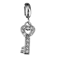 Stainless Steel European Pendants, Key, without troll & with rhinestone & blacken  Approx 5mm 