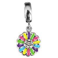 Stainless Steel European Pendants, Flower, without troll & enamel & with rhinestone & blacken  Approx 5mm 