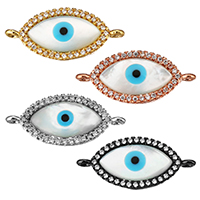 Conector de joyería de mal de ojo, metal, con Nácar Blanca & resina, ojo de malvado, chapado, micro arcilla de zirconia cúbica & 1/1 aro, más colores para la opción, 23x10x3mm, agujero:aproximado 1mm, Vendido por UD