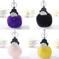 Fur Plush Key Chain, Zinc Alloy, with Plush & PU Leather, Snowman, platinum color plated 