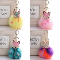 Chaîne fourrure animale Key, alliage de zinc, avec Peluche & perle de plastique, renard, Placage de couleur d'or, avec strass, plus de couleurs à choisir Vendu par brin