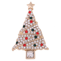 Weihnachten Schmuck Brosche, Zinklegierung, mit Kristall, Weihnachtsbaum, goldfarben plattiert, unisex & Weihnachtsschmuck & mit Strass, frei von Blei & Kadmium, 55x45mm, verkauft von PC