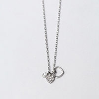 Sterling Silver Jewelry Necklace, 925 Sterling Silver, Heart, oval chain & for woman & with rhinestone Approx 17 Inch 