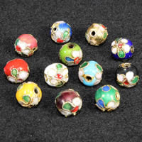 granos cloisonne plateado plata, Cloisonné, Esférico, hecho a mano, más colores para la opción, 8mm, agujero:aproximado 1.5mm, 100PCs/Bolsa, Vendido por Bolsa