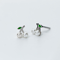 Sterling Silver Stud Earring, argent sterling 925, avec Shell Pearl, cerise, pour femme & émail, 6.5mm, Vendu par paire