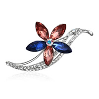 cristal Broche, alliage de zinc, fleur, Placage de couleur platine, pour femme & avec strass, sans plomb et cadmium Vendu par PC