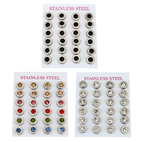 clou d'oreille en acier inoxydable avec stras, Plat rond, avec chiffre romain & pour femme & avec strass, plus de couleurs à choisir, 9mm Vendu par lot