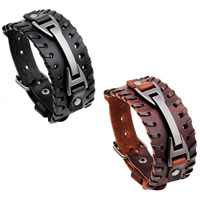 Los hombres de la pulsera y del brazalete, Cuero de vaca, con aleación de zinc, chapado en color plomo negro, pulsera trenzada & ajustable & para hombre, más colores para la opción, 35mm, longitud:aproximado 10.7 Inch, Vendido por Sarta