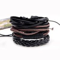 Kuhhaut Armband-Set, mit Gewachste Nylonschnur & PU Leder, geflochten & einstellbar & für den Menschen, 60mm, Länge:7.6 ZollInch, 4SträngeStrang/setzen, verkauft von setzen