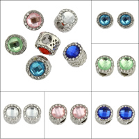 Perles European de stras d'alliage de Zinc , avec strass de résine, tambour, Plaqué de couleur d'argent, sans filetage & avec strass & grand trou, plus de couleurs à choisir, sans plomb et cadmium Environ 6mm Vendu par sac