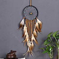 Fashion Dream Catcher, Feather, with Velveteen Cord & Gemstone & Nylon Cord, Tassel, Bohemian style, 600-650mm 