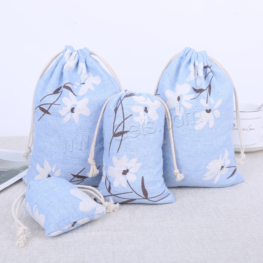 Pochettes bijoux coton, Tissu en coton, avec Chanvre, normes différentes pour le choix & avec le motif de fleurs, Vendu par PC