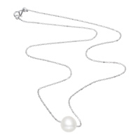 Freshwater Pearl Brass Necklace, with brass chain, Potato, platinum color plated, for woman, white, 10-11mm Approx 17 Inch 