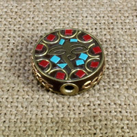 bijoux de perles d'Indonésie, Indonésie, avec turquoise synthétique & laiton, Plat rond, 21mm Environ 1.5mm Vendu par sac