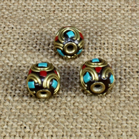 Abalorios de Indonesia, con Turquesa sintético & metal, Esférico, 10x10mm, agujero:aproximado 1.5mm, 10PCs/Bolsa, Vendido por Bolsa