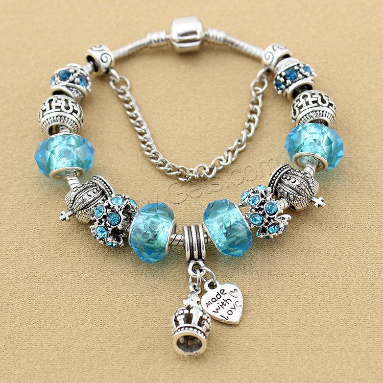 European Match Cristal Bracelets, alliage de zinc, avec chaîne en laiton & cristal, Placage, bracelet à breloques & longueur différente pour le choix & chaîne serpent & pour femme & facettes & avec strass, plus de couleurs à choisir, Vendu par brin