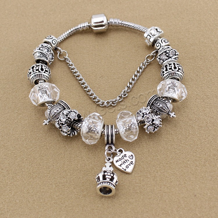 European Match Cristal Bracelets, alliage de zinc, avec chaîne en laiton & cristal, Placage, bracelet à breloques & longueur différente pour le choix & chaîne serpent & pour femme & facettes & avec strass, plus de couleurs à choisir, Vendu par brin